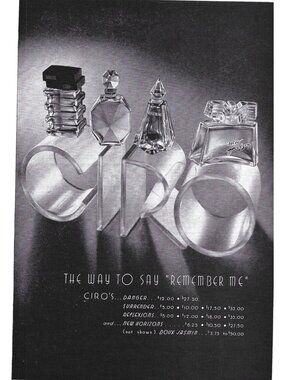 Print Ad Ciro Perfume Bottles The Way To Say Remember Me Black & White  1940s